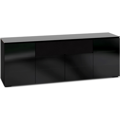 Oslo 345 85" TV Stand AV Cabinet for Center Speaker in Black Oak w/ Smoked Black Glass Doors & Top